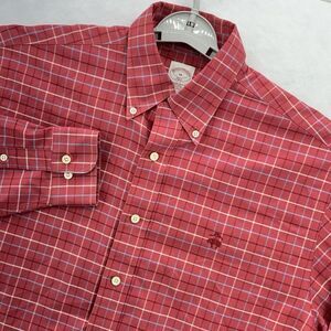 Brooks Brothers Men's Medium Red Plaid Check Button Down Long Sleeve Dress Shirt